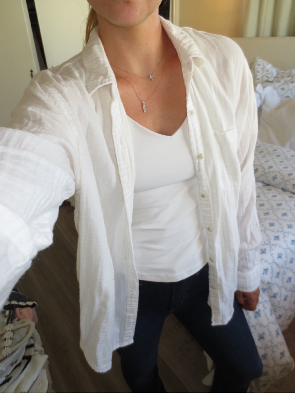 White Women's Button-Up Shirt - Classic Lightweight Layer